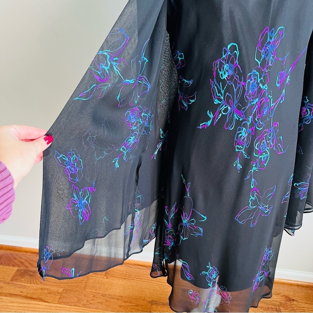 Jones New York Silk Midi Dress with Attached Sheer Bell Sleeve Jacket - Picture 7 of 8